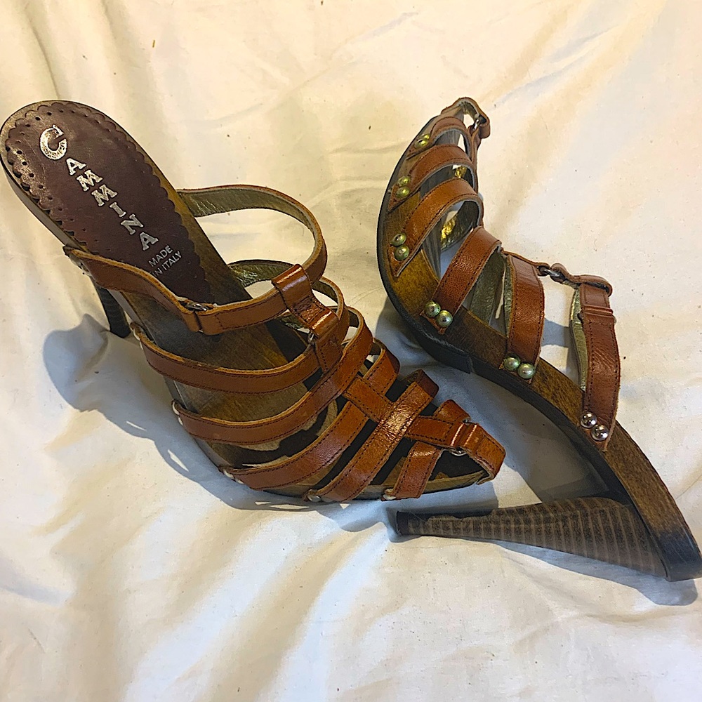 CAMINA Italian Womens 8 Tan Leather Heels - Made in Italy